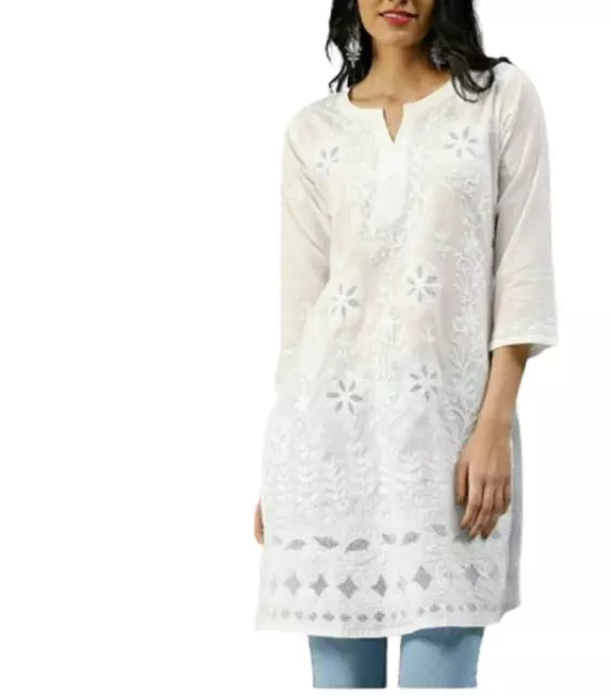 Lucknowi Chikankari Pure Cotton Kurti Kurta for Women, Cotton Embroidery Dresses