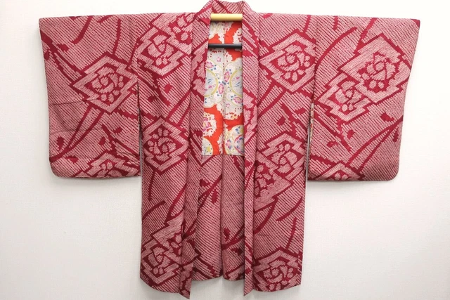 8514F3 Silk Vintage Japanese Kimono Haori Jacket Rose Shibori 3