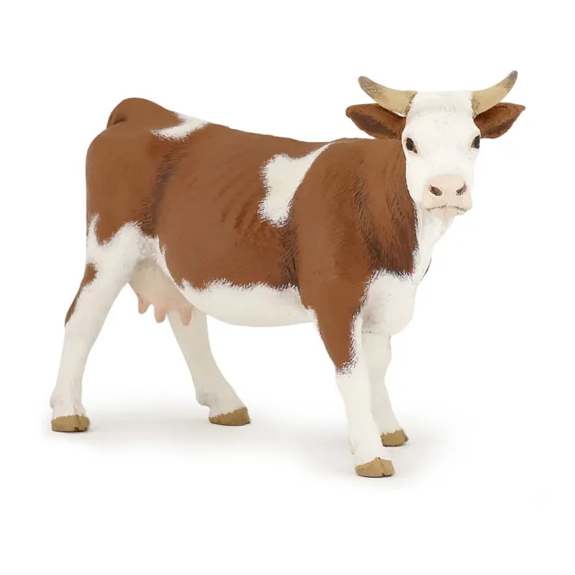 PAPO Farmyard Friends Simmental Cow Toy Figure, Brown/White (51133)