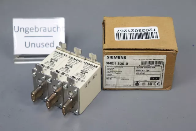 Siemens 3x 3NE1 820-0 3NE1820-0 Sicherungseinsatz SITOR Unused OVP