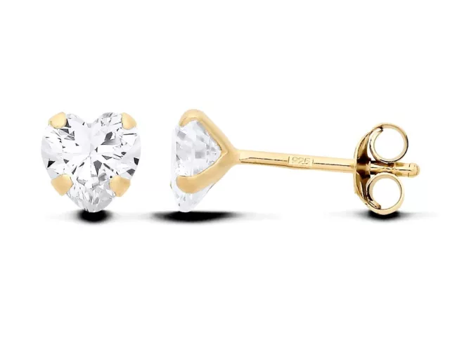 9ct Yellow Gold on Silver 2.50ct Heart Cut CZ Solitaire Stud Earrings