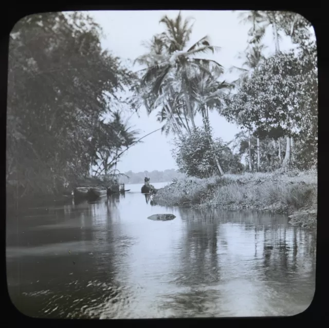 Scarce 1880/90s Glass Stereoview Photo India A Malabar Creek By Dunsterville