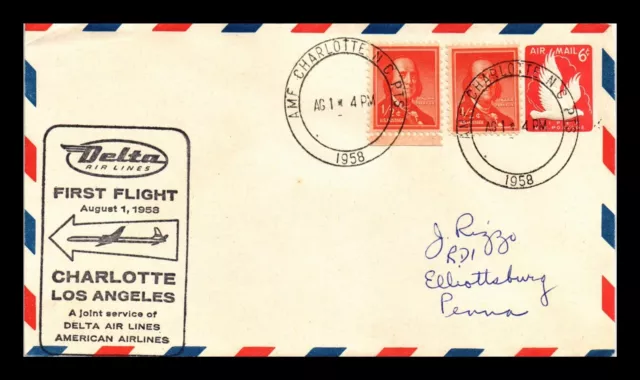 Dr Jim Stamps Us Cover Delta First Flight Charlotte Los Angeles Air Mail