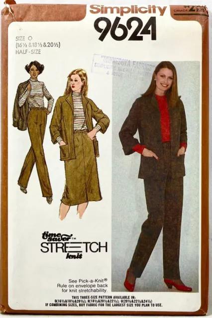 1980 Simplicity Sewing Pattern 9624 Womens Skirt Pant Top Jacket 16.5-20.5 12790