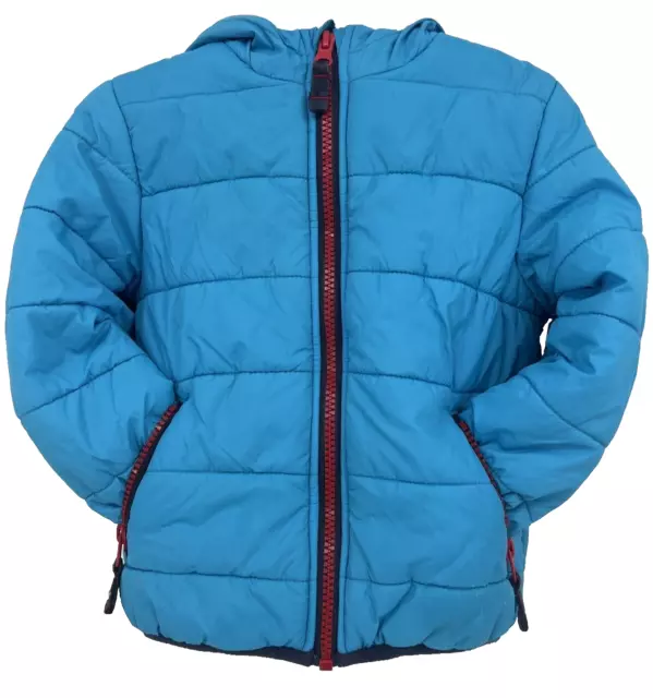 Carters Boy 3T Blue Hooded Puffer Red Full Zip Lined Jacket Coat Zip Pockets