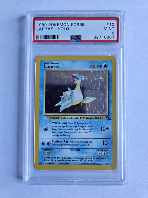 PSA 9 Lapras 10/62 Fossil Set Rare Holo Pokemon Card WOTC 1999 - Mint