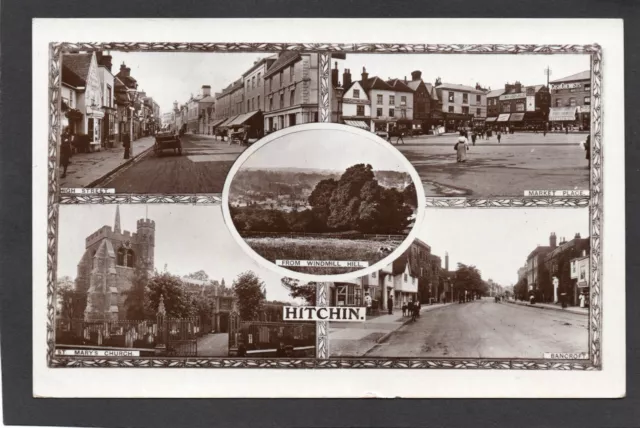 Postcard Hitchin nr Stevenage Hertfordshire multiview posted 1919 RP by WHS