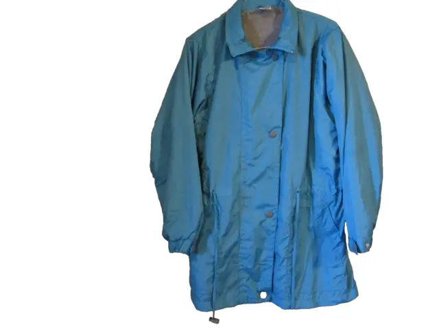Women's Rain Coat Size L- XXL Detachable Hood Lined Pockets Blue Water Resistant