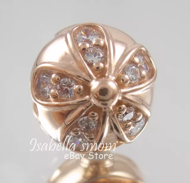 DAISIES ÉBLOUISSANTES véritable PANDORA rose plaqué or/cz CLIP FLEUR CHARME/PERLE NEUF