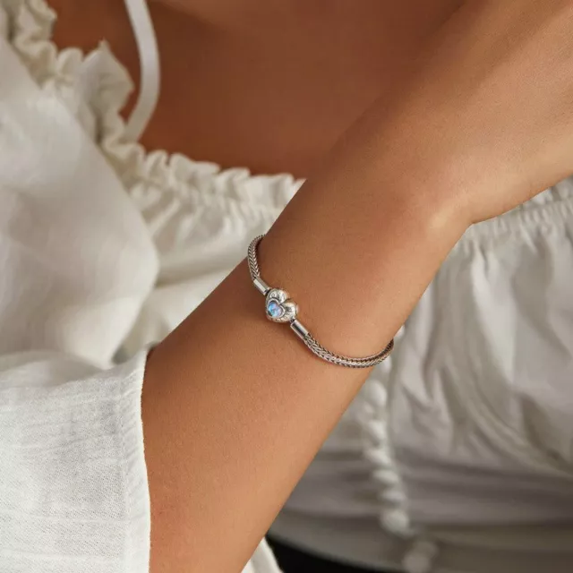 Heart Moonstone Inlaid Sterling Silver Bracelet 2