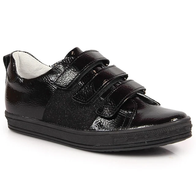 Girls' shoes, touch fastener varnished, black Kornecki 6286