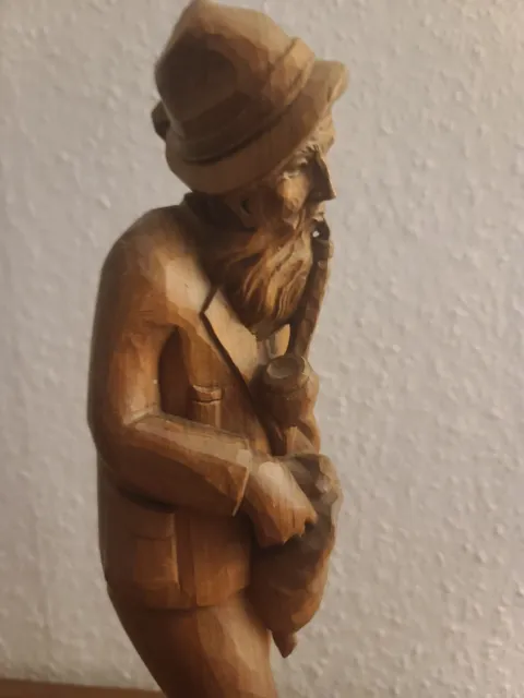 Holzfigur Skulptur Almöhi alter  Mann Wanderer Holz Figur 39cm geschnitzt