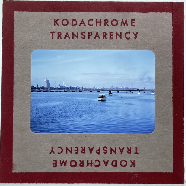 35mm Slide 1950s Red Kodachrome City View Of Boston MA Boats