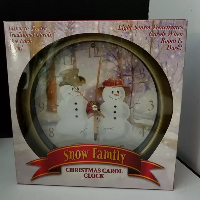 Christmas Carol Clock Snow Family 12 Carols Light Sensor Tested Works