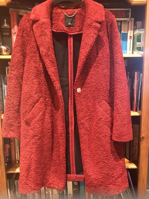 RIVER ISLAND RED Faux Fur Teddy Coat Jacket Size 18 24.00 PicClick UK