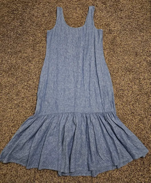 Polo Ralph Lauren Women's Blue Linen Dress Sleeveless Ruffle Skirt