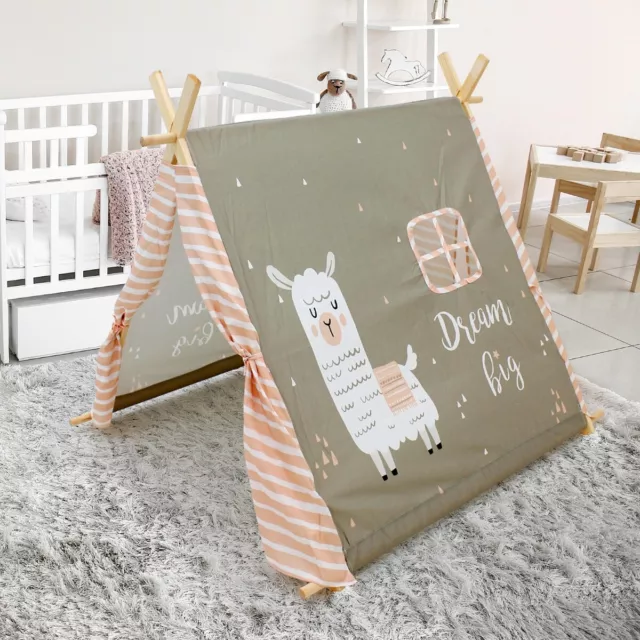 Tienda tipi interior acampada fantasía gris cálido llama casa campaña para niños