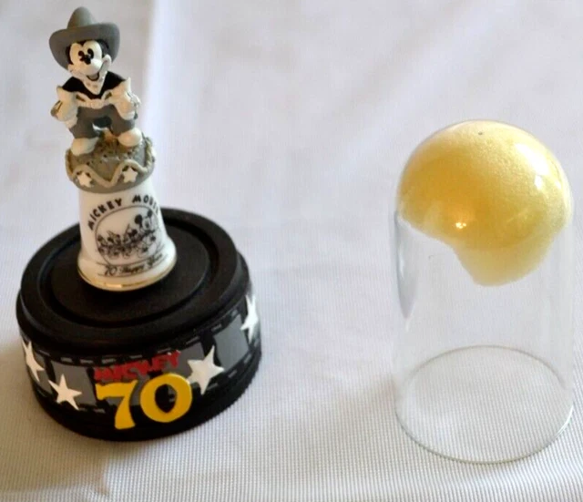 Disney 70 Happy Years Film Reel Two Gun Mickey Porcelain Thimble W/Dome Cover