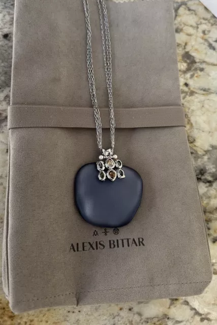 100% Authentic Alexis Bittar Blue Lucite & Byzantine Multi Color Stone Necklace 2