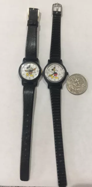 2 Lorus Mickey Mouse Wind Up Wrist Watch black band Free Shipping USA