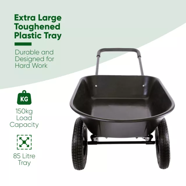 Garden WHEELBARROW 150kg Heavy Duty 85L Plastic Yard Barrow 2 Wheels Pneumatic 2