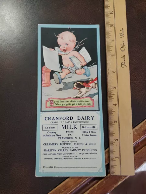 Vintage 1920s Blotter Card Cranford NJ Dairy BABY & PUPPY Version 1