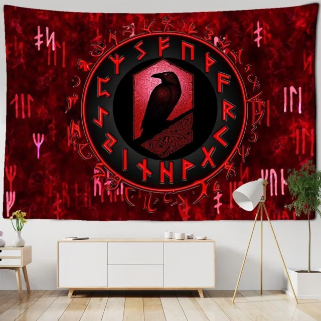 Tapestry Vikings Wall Hanging Raven Mysterious Meditation Psychedelic Runes Art