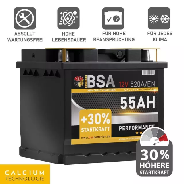 Autobatterie 55Ah 12V 520A/EN Starter Auto Batterie ersetzt 50Ah 54Ah 52Ah 3