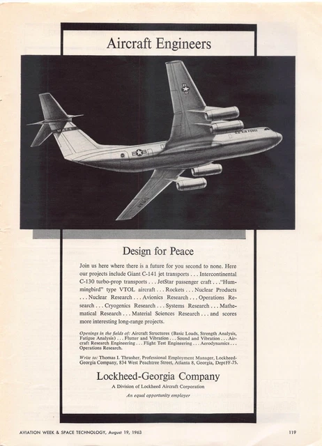 LOCKHEED-GEORGIA COMPANY AIRCRAFT Air Force Engineers Vintage Magazine ...