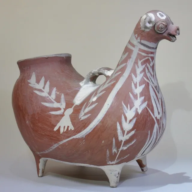 Vintage Peruvian Peru folk art pottery Llama vessel jug pitcher Ayacucho clay 9"
