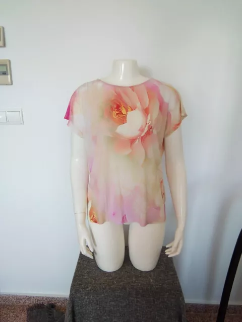 TED BAKER LONDON Womens Shirt Top Blouse Flower Print 100% Lyocell Size 3 Medium