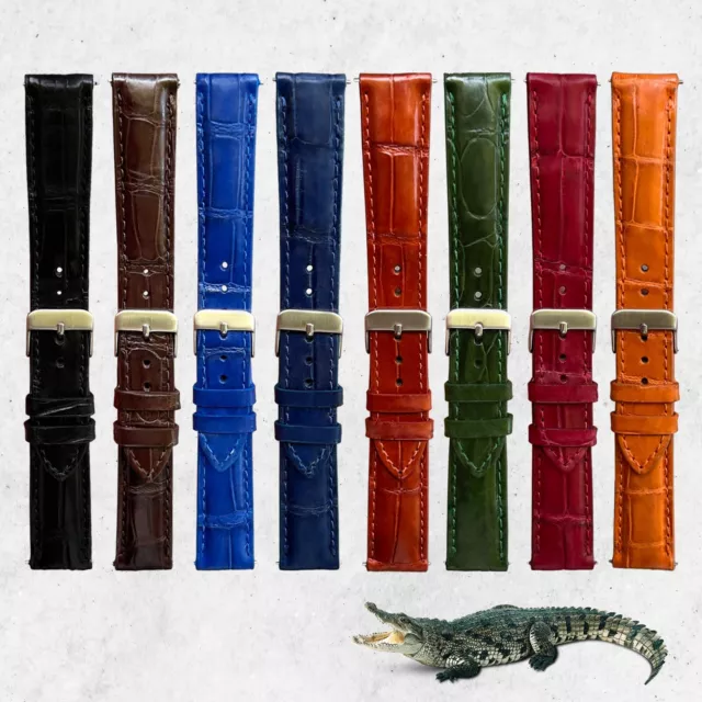 Crocodile Leather Watch Strap Genuine Mens Alligator Watch Band Quick Release
