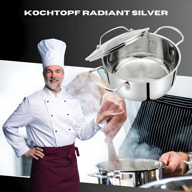 Kochtopf induktion Topf 20-24 cm Edelstahl Fleischtopf mit Glasdeckel