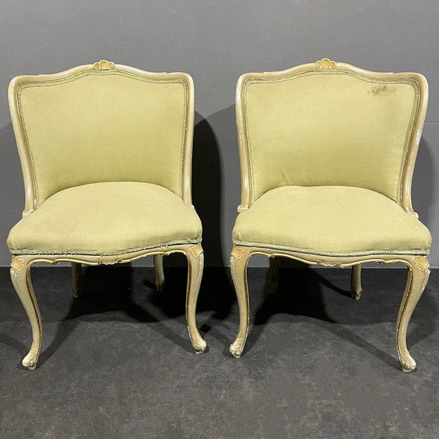 Antica Coppia di poltroncine in legno laccato e dorato veneziano epoca '900