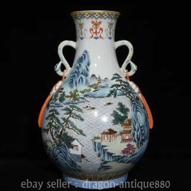 14.8" Qianlong Marked China famille porcelain Landscape scenery Pipa respect