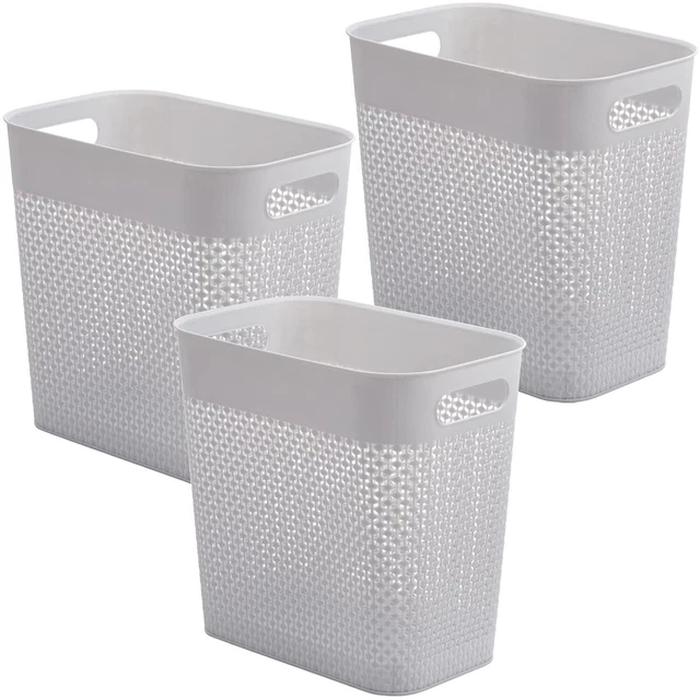 Set of 3 Plastic Trash Can Slim Waste Basket, 3 Gallon Garbage Can