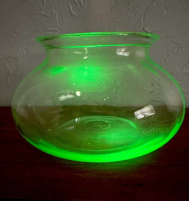 Vintage Uranium Green Depression Glass Fish Bowl