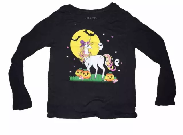 The Children's Place Girl's Black Halloween Unicorn Long Sleeve Shirt Size S 5/6