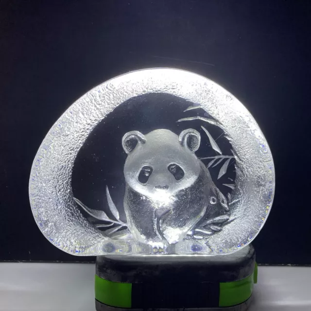 MATS JONASSON Wildlife Wonders Signed Lead Crystal Art Glass Panda Bamboo