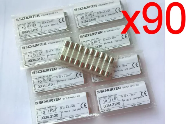 Lot 90 fusibles 20A Temporisé 5x20mm SCHURTER