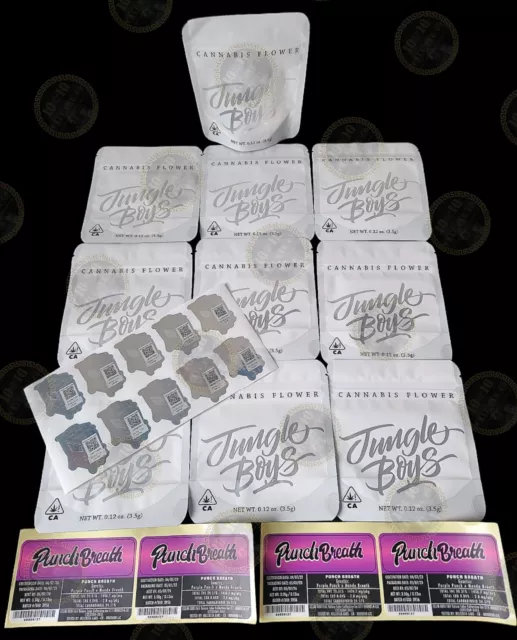 10 x Punch Breath Jungle Boys 3.5g Cali Packs Cali Bags Empty + Labels EXCLUSIVE