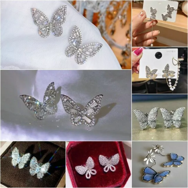 Elegant Butterfly Crystal Zircon Drop Earrings Ear Stud Women Wedding Jewelry