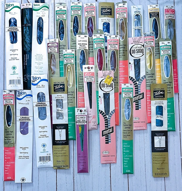 Lot Of 28 Vtg Talon J&P Coats Metal Nylon Polyester Zippers 7” - 24” Asst Colors