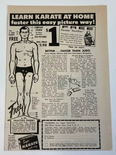 1961 Super Karate Fast At Home Illustrated Course Book 6 ft. Practice Dummy Ad