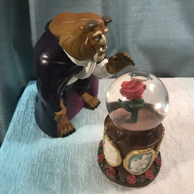 Vintage 1991 Disney Parks Beauty and the Beast Musical Rose Snow Globe & Puppet