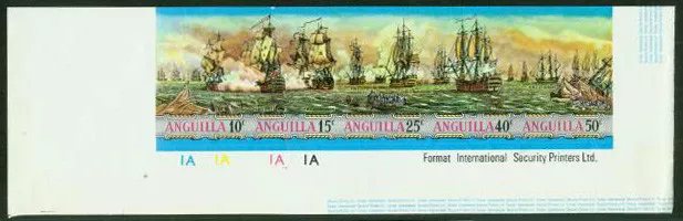 Anguilla 1971 Sea Battles imperf proofs strip of five-2