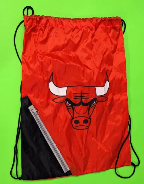 Chicago Bulls Drawstring Backpack w/ Zipper Pocket - Logo Cinch Sack Gym Bag