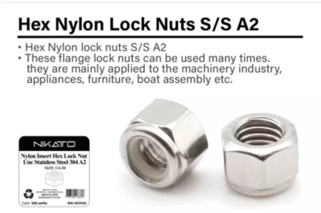 Stainless Steel Nylon Insert Hex Lock Nuts Nylock All Sizes and Quantities