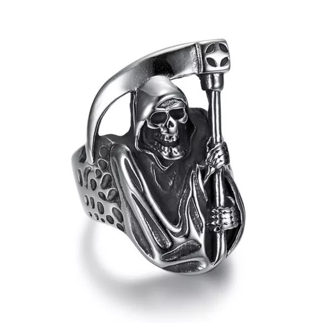 MENS BIKER GOTH Death Skull Grim Reaper Ring Stainless Steel Size 6-15 ...