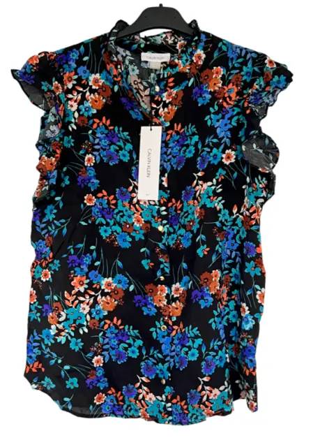 Calvin Klein Flowers Shirt Sleeveless Size M.Comfortable workwear.MSRP 59.00